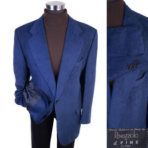 Ravazzolo Sport Coat Blazer Sz 46L Corduroy Navy 100% Silk 2-Button Jacket